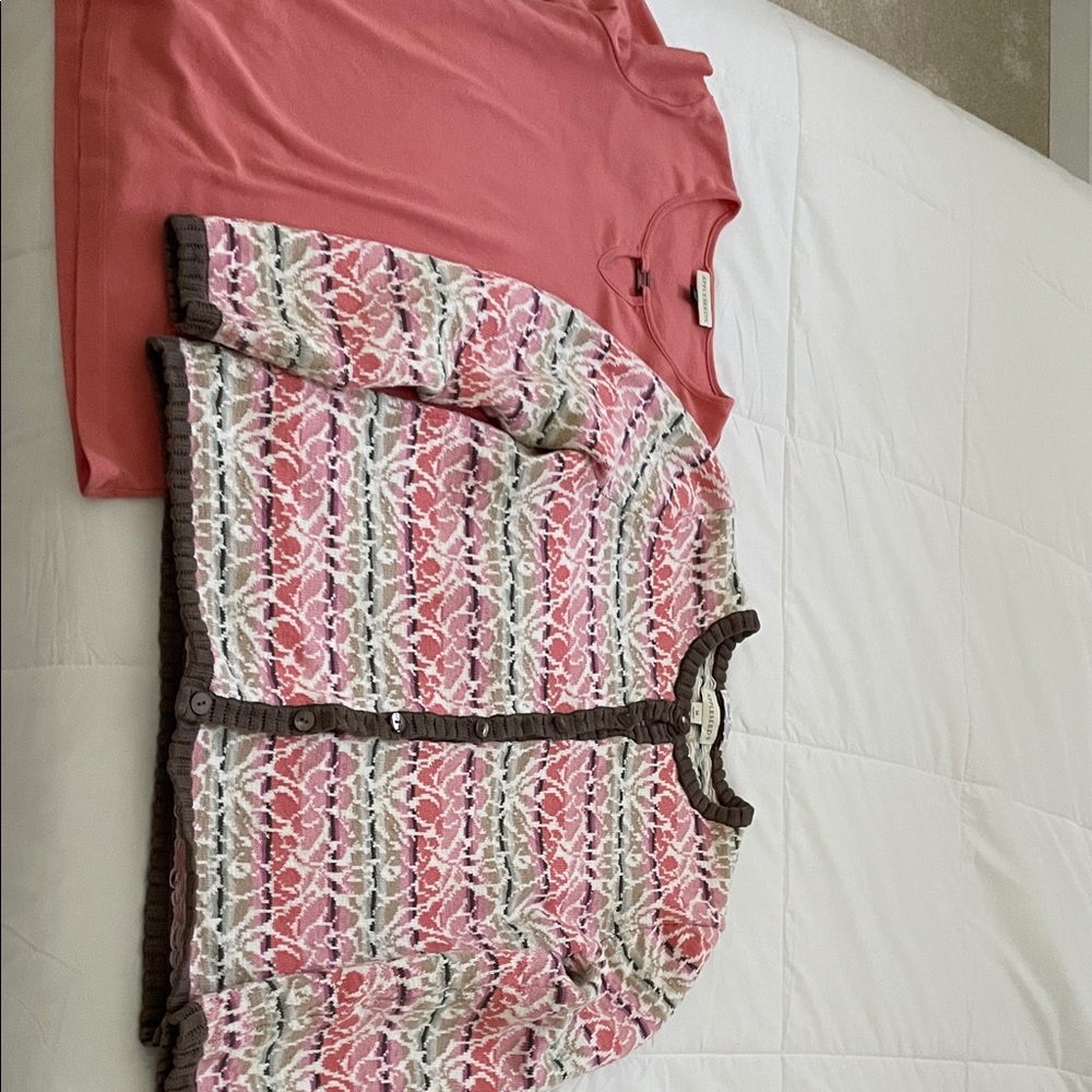 AppleSeeds Coral Top and Patterned Cardigan Set